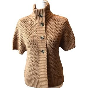 Banana Republic Womens Small Short Sleeve Chunky Textured Cardigan Sweater Brown
